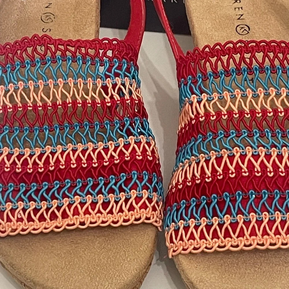 KAREN SCOTT Womens Cushioned Cork Wedge Slip On Slingback Sandal sz 8 red blue - Picture 4 of 13
